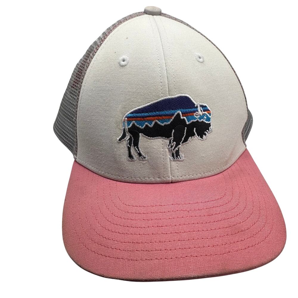 Patagonia Fitz Roy Bison Trucker Snapback Hat White Pink